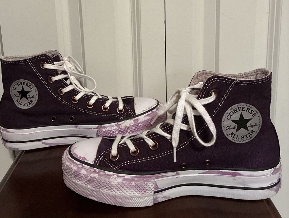 Converse Chuck Taylor All Star Lift Hi Platform Sneakers Sz 7 Purple Women's